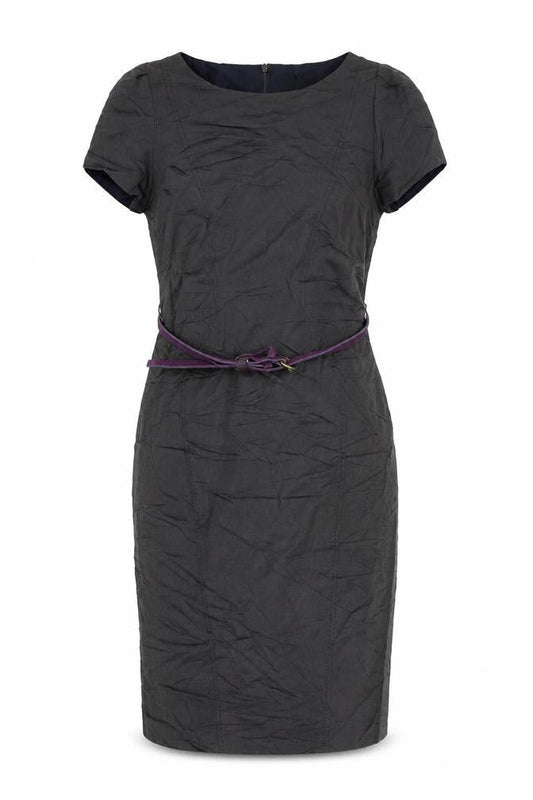 Autograph Womens Grey Viscose Pencil Dress Size 8 Boat Neck Zip - Belted