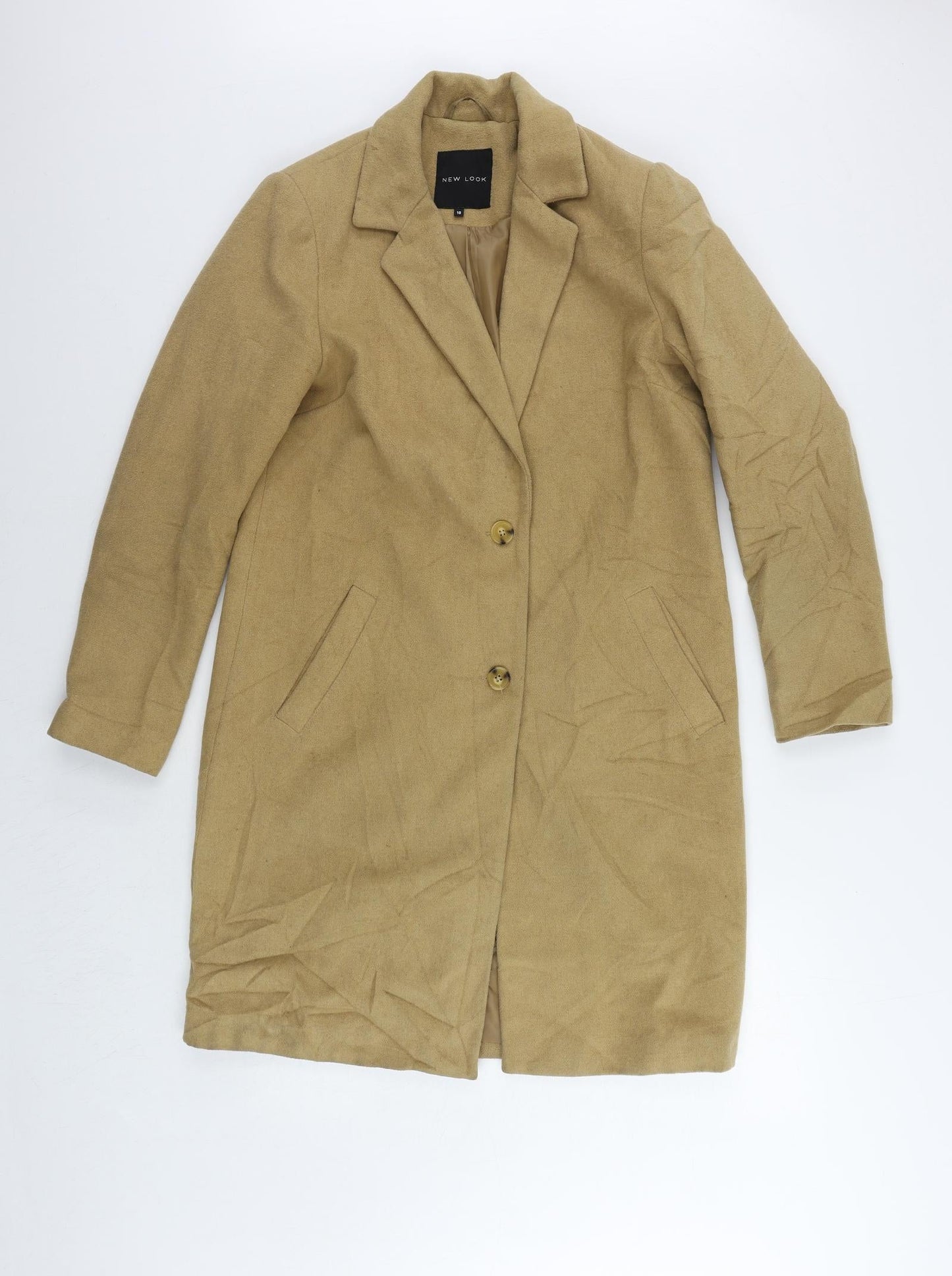 New Look Womens Beige Overcoat Coat Size 10 Button