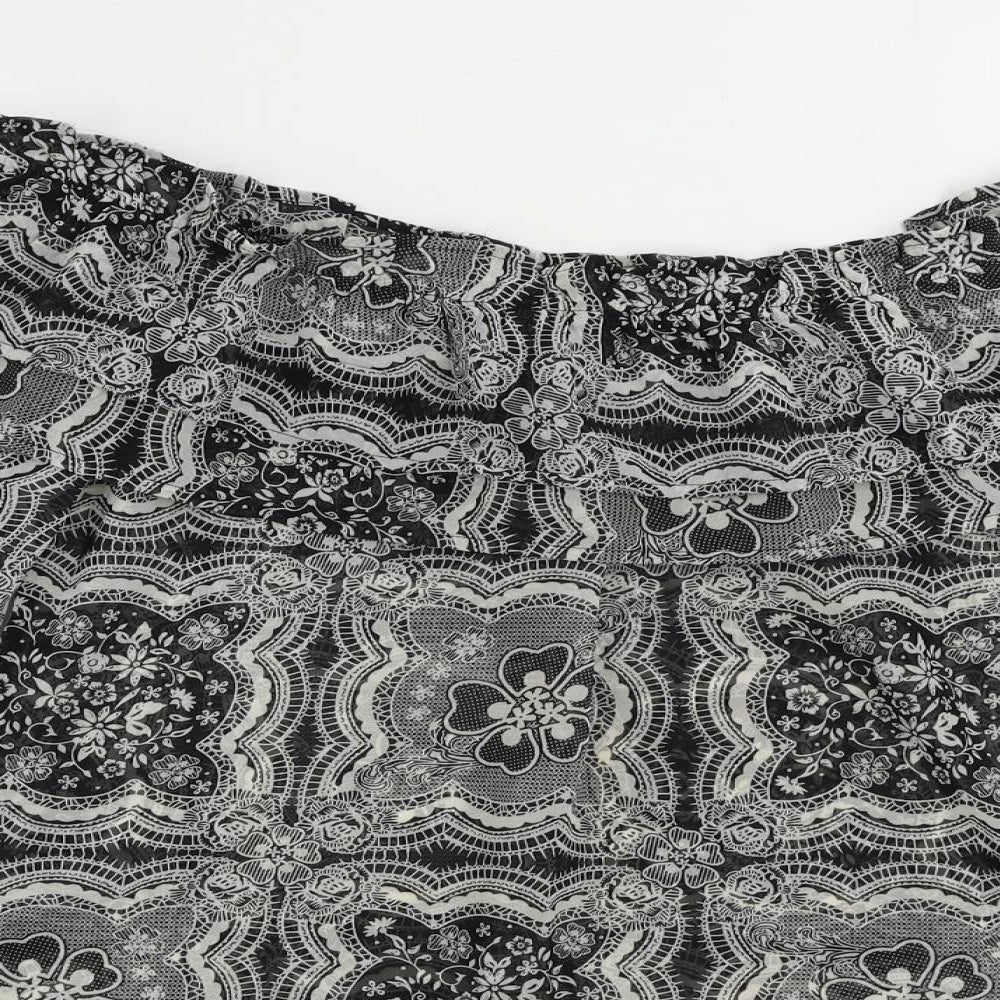 Apricot Womens Black Paisley Polyester Basic Blouse Size 10 Off the Shoulder - Sheer