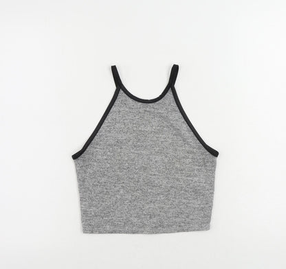Additional front view of Miss Selfridge women’s grey polyester cropped tank, size UK 8, round neck