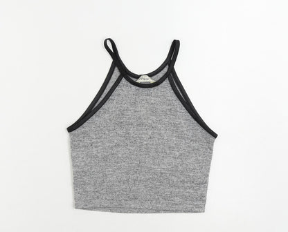 Back view of Miss Selfridge women’s grey polyester cropped tank, size UK 8, round neck