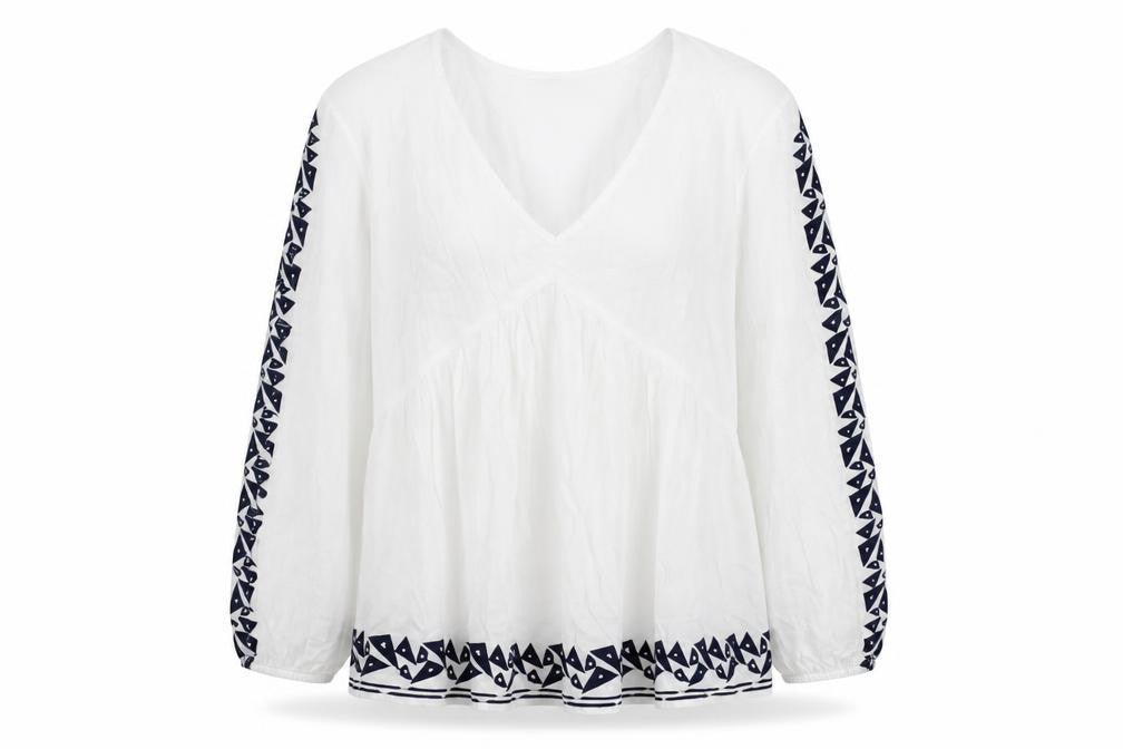 Marks & Spencer Womens White Viscose Basic Blouse Size 8 V-Neck - Embroidered