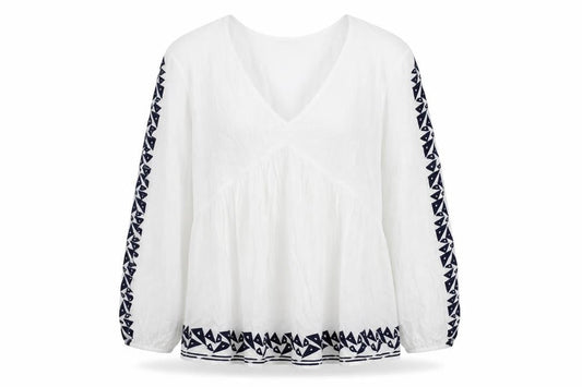 Marks & Spencer Womens White Viscose Basic Blouse Size 8 V-Neck - Embroidered