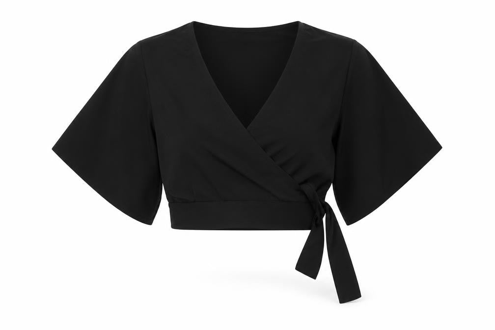New Look Womens Black Polyester Cropped Blouse Size 8 V-Neck