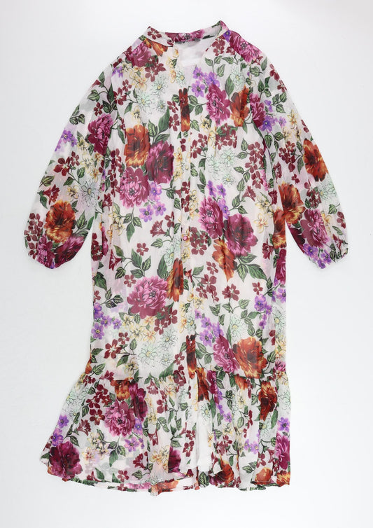 Max Womens Multicoloured Floral Polyester Sheath Size 8 V-Neck Button