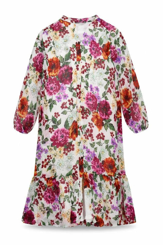Max Womens Multicoloured Floral Polyester Sheath Size 8 V-Neck Button