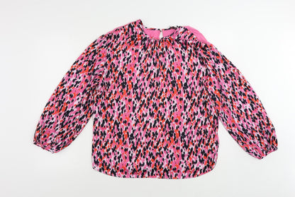 Marks & Spencer Womens Pink Animal Print Polyester Basic Blouse Size 8 Round Neck