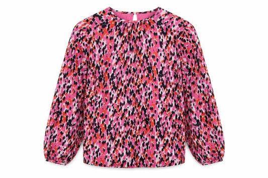 Marks and Spencer Womens Pink Animal Print Polyester Basic Blouse Size 8 Round Neck