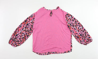 Marks & Spencer Womens Pink Animal Print Polyester Basic Blouse Size 8 Round Neck