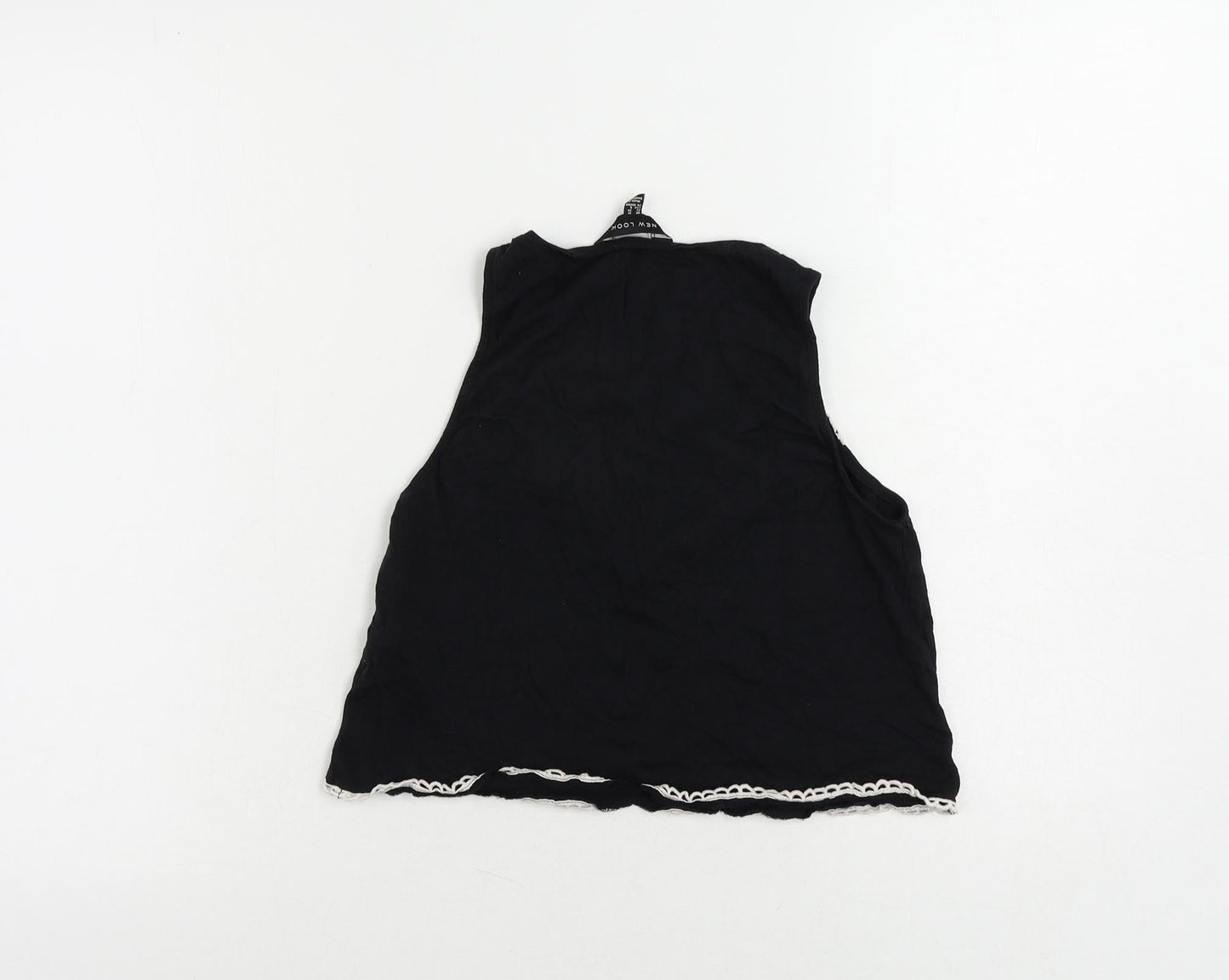 New Look Womens Black Cotton Cropped Tank Size 10 Scoop Neck
