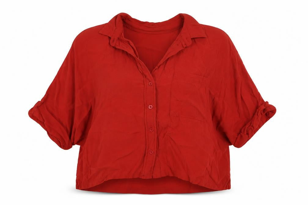 Topshop Womens Red Viscose Basic Button-Up Size 10 Collared