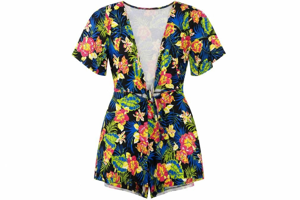 Boohoo Womens Multicoloured Floral Viscose Playsuit One-Piece Size 8 - Cut Out