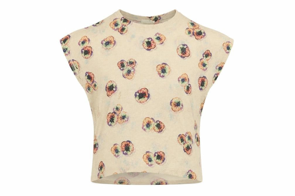QED London Womens Beige Floral Polyester Basic Blouse Size M Round Neck