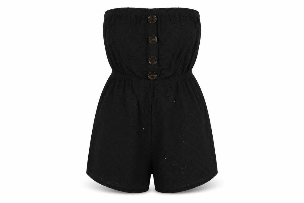 New Look Womens Black Polyester Playsuit One-Piece Size S Pullover - Broderie Anglaise