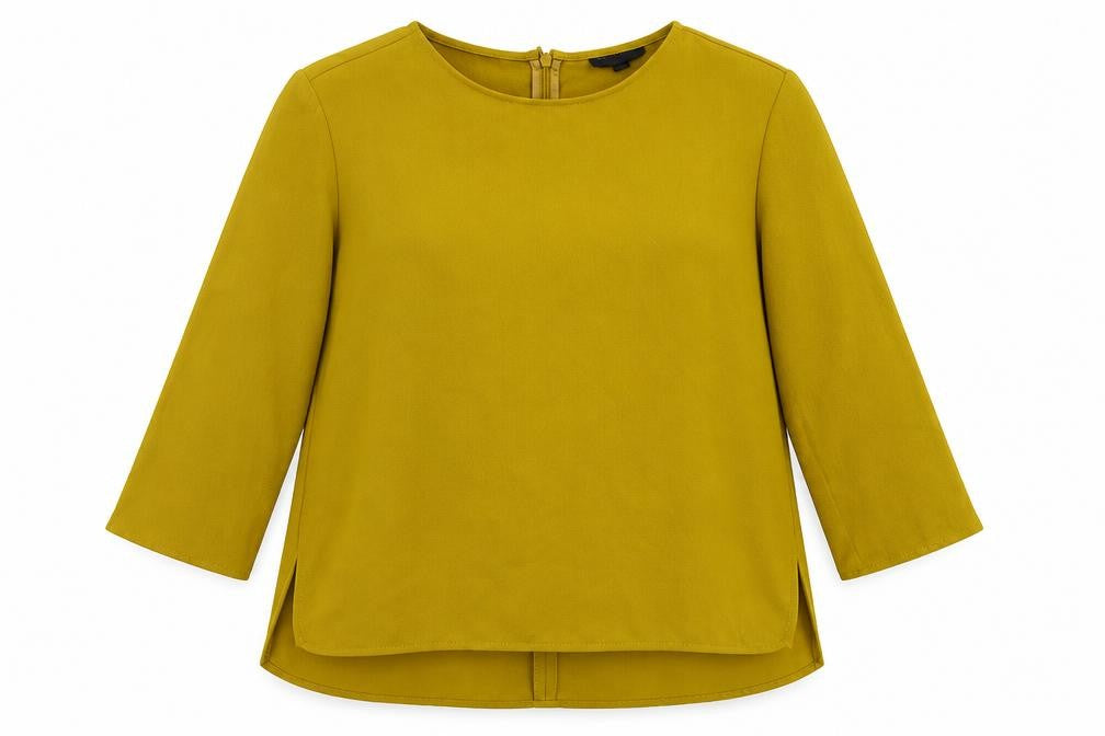 Topshop Womens Yellow Polyester Basic Blouse Size 10 Round Neck