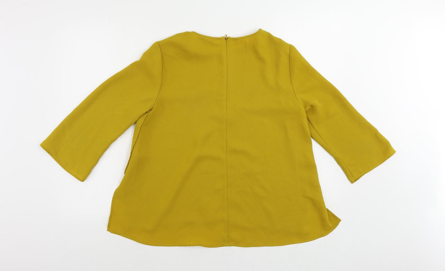 Topshop Womens Yellow Polyester Basic Blouse Size 10 Round Neck