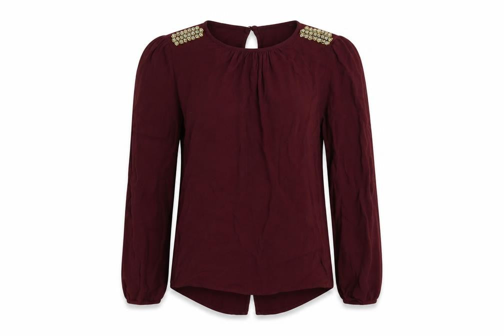 Zara Womens Purple Viscose Basic Blouse Size XS Round Neck - Embellished