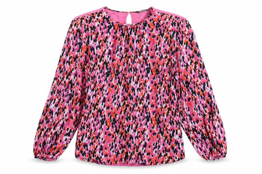 Marks and Spencer Womens Pink Animal Print Polyester Basic Blouse Size 10 Round Neck