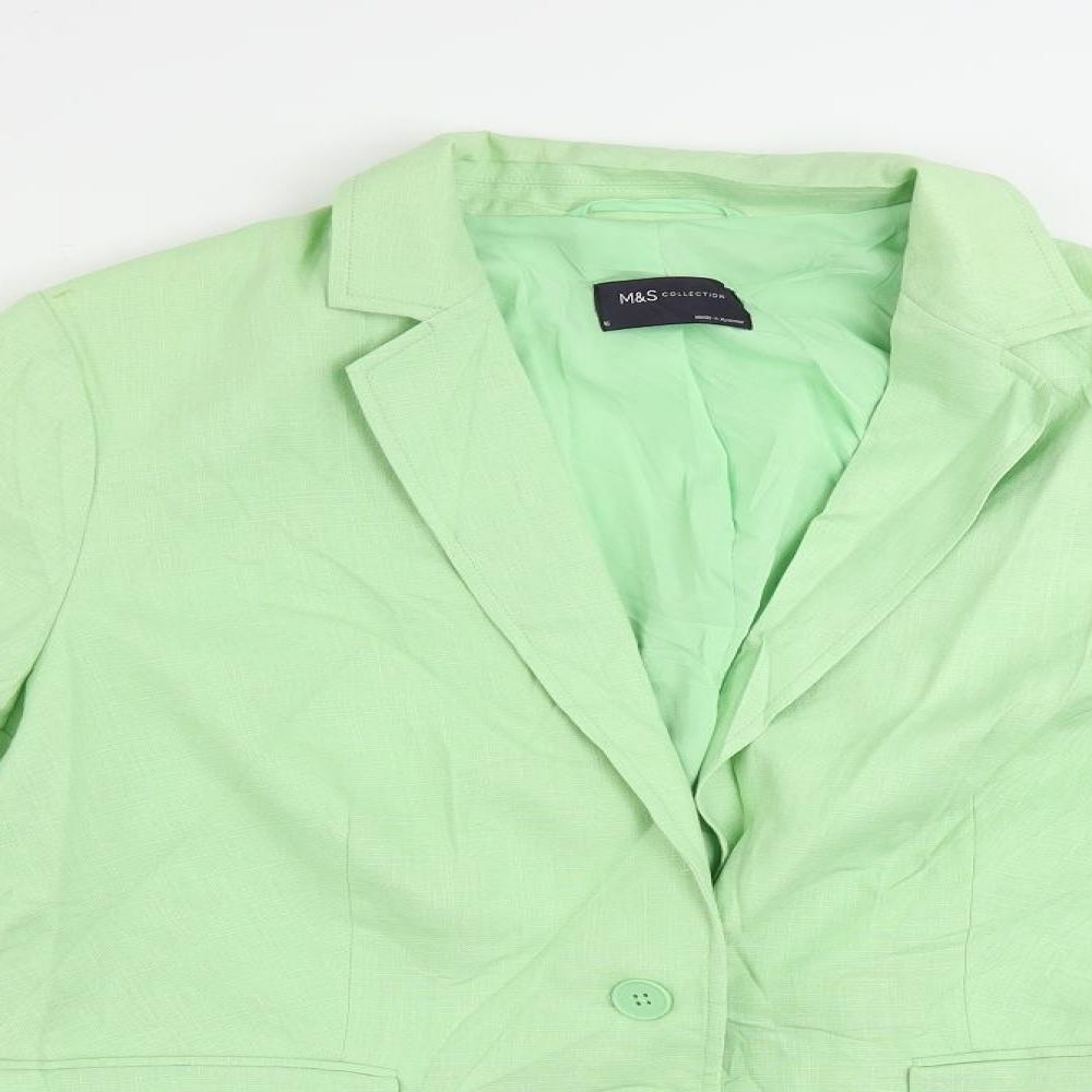 Marks and Spencer Womens Green Jacket Blazer Size 16 Button