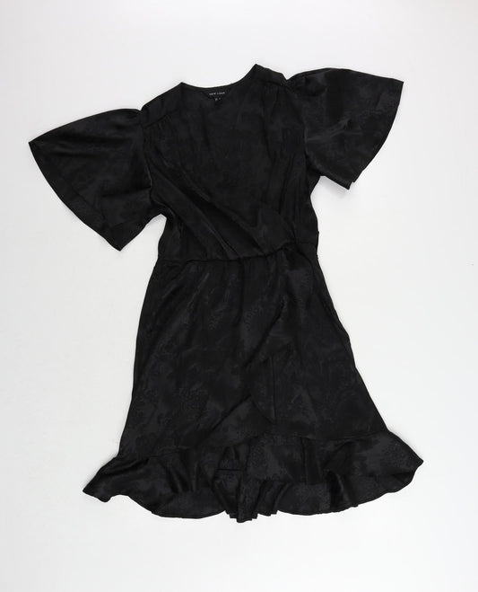 New Look Womens Black Floral Polyester A-Line Size 10 V-Neck Pullover