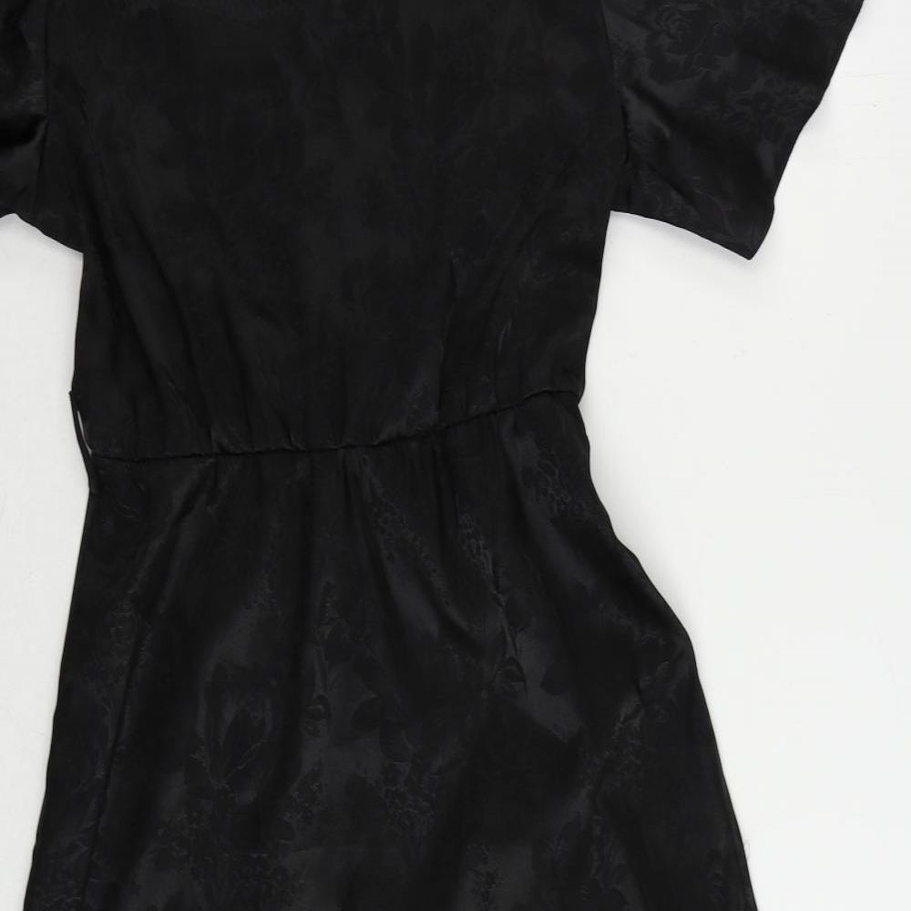 New Look Womens Black Floral Polyester A-Line Size 10 V-Neck Pullover