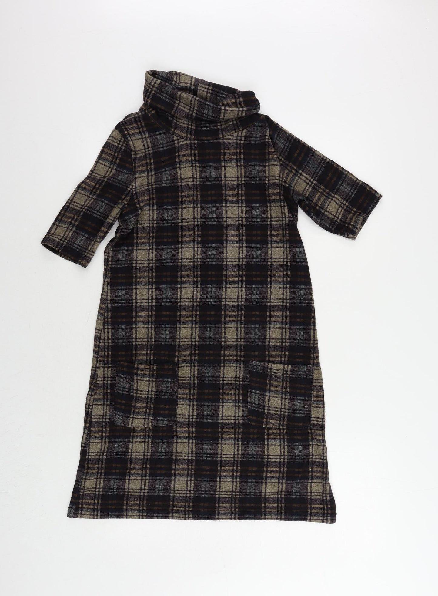 Stella Morgan Womens Multicoloured Plaid Polyester Jumper Dress Size 8 Roll Neck Pullover