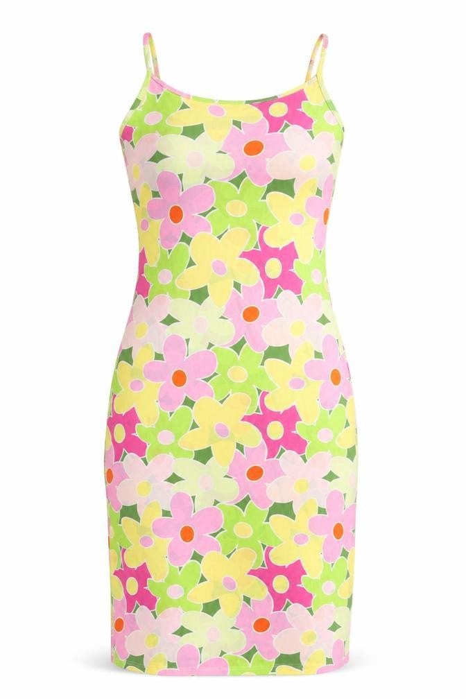 VILA Womens Multicoloured Floral Polyester Slip Dress Size M Scoop Neck Pullover