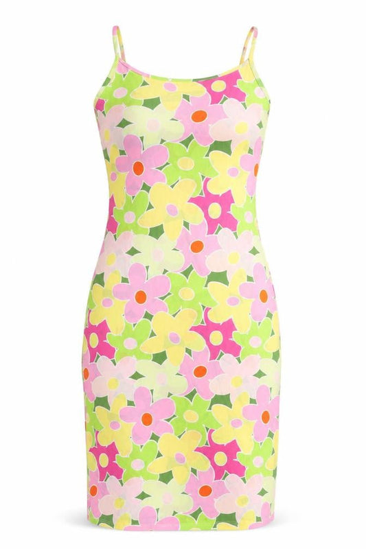VILA Womens Multicoloured Floral Polyester Slip Dress Size M Scoop Neck Pullover