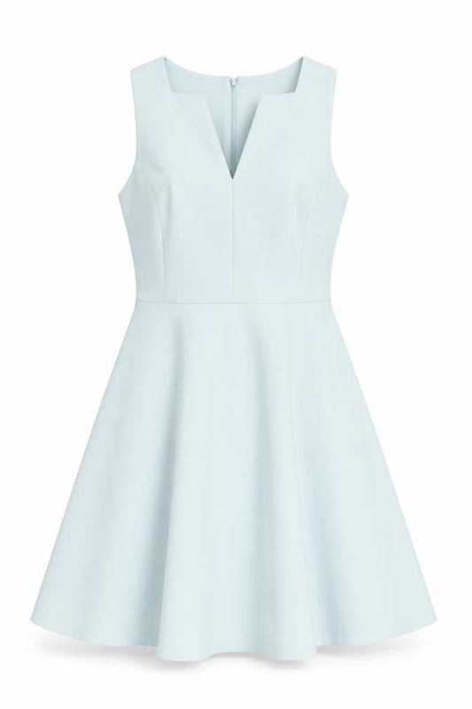 Miss Selfridge Womens Blue Polyester Skater Dress Size 14 V-Neck Zip