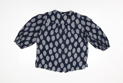Marks & Spencer Womens Blue Geometric Viscose Basic Button-Up Size 12 Round Neck