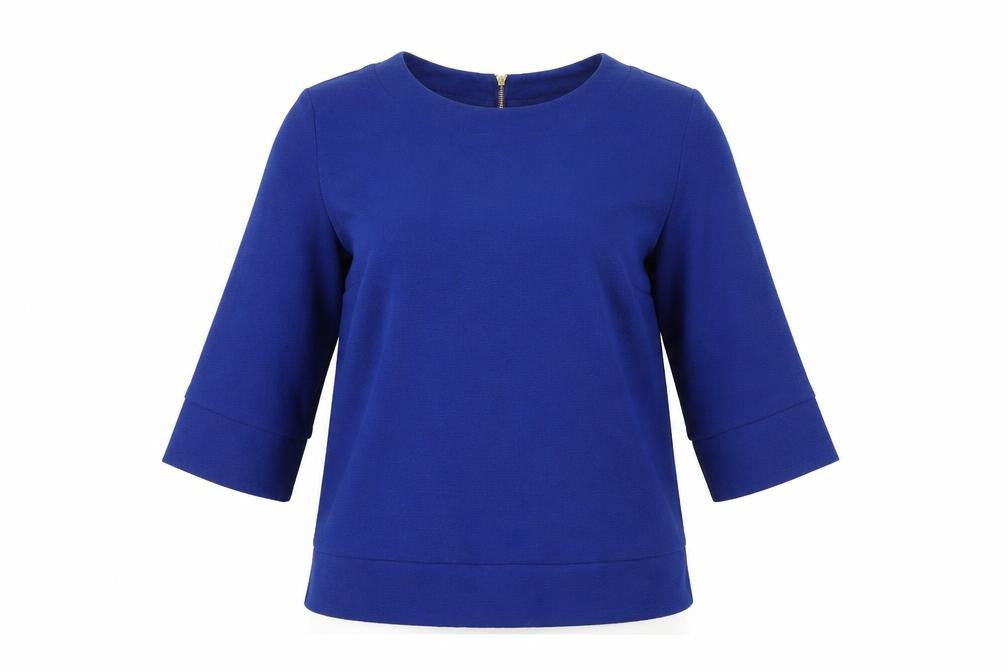 Marks & Spencer Womens Blue Polyester Basic T-Shirt Size 8 Round Neck