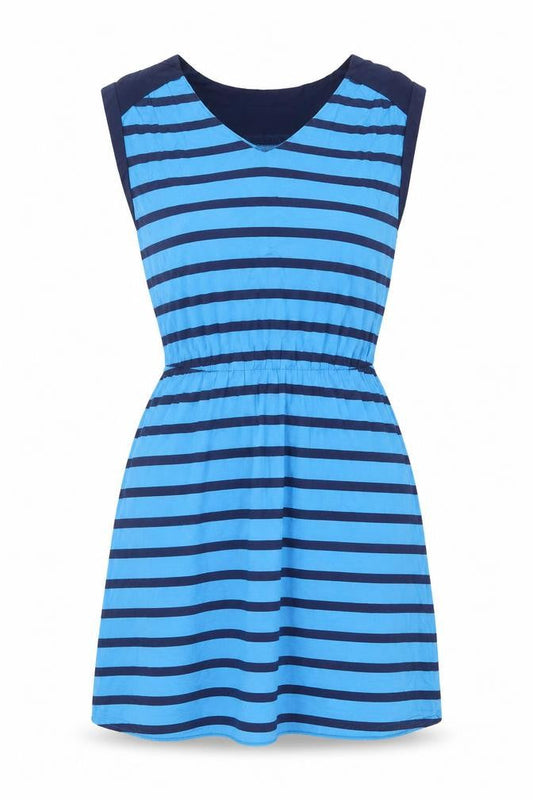 Gap Womens Blue Striped Rayon Skater Dress Size S V-Neck Pullover