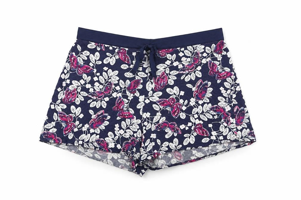 Marks & Spencer Womens Blue Floral Viscose Top Sleep Shorts Size 8 Drawstring
