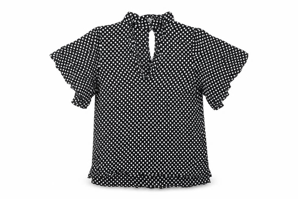 Zara Womens Black Polka Dot Viscose Basic Blouse Size M V-Neck