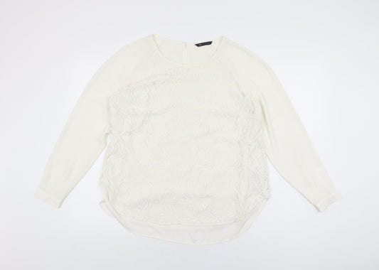 Marks and Spencer Womens White Floral Polyester Basic Blouse Size 16 Round Neck