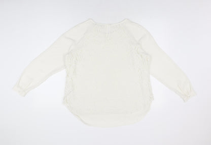 Marks & Spencer Womens White Floral Polyester Basic Blouse Size 16 Round Neck