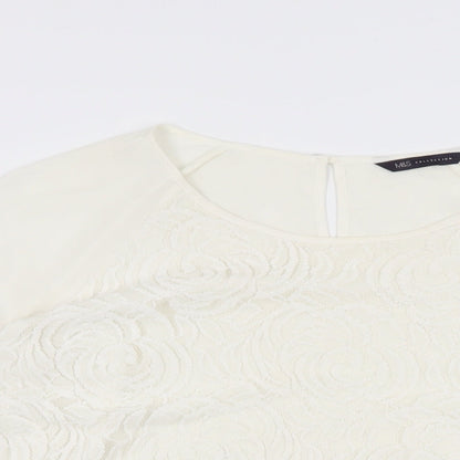 Marks & Spencer Womens White Floral Polyester Basic Blouse Size 16 Round Neck