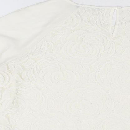 Marks & Spencer Womens White Floral Polyester Basic Blouse Size 16 Round Neck