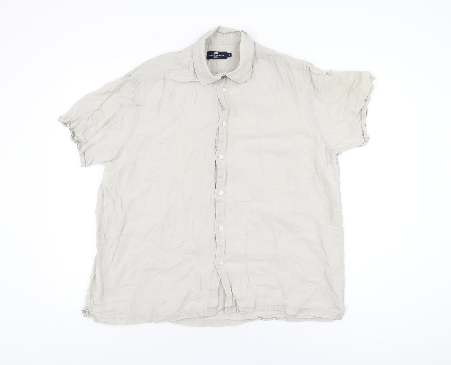 Blue Harbour Mens Grey Cotton Button-Up Size L Collared Button
