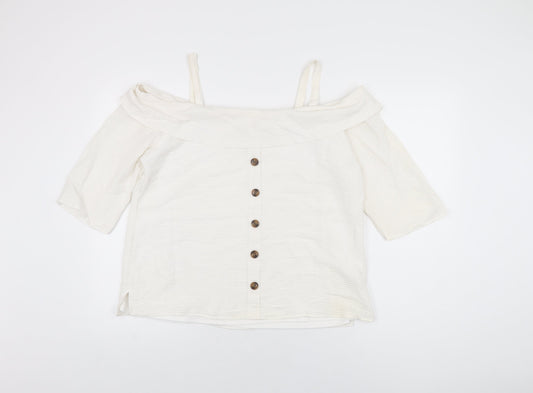 Soon Womens White Cotton Basic Blouse Size 16 Off the Shoulder