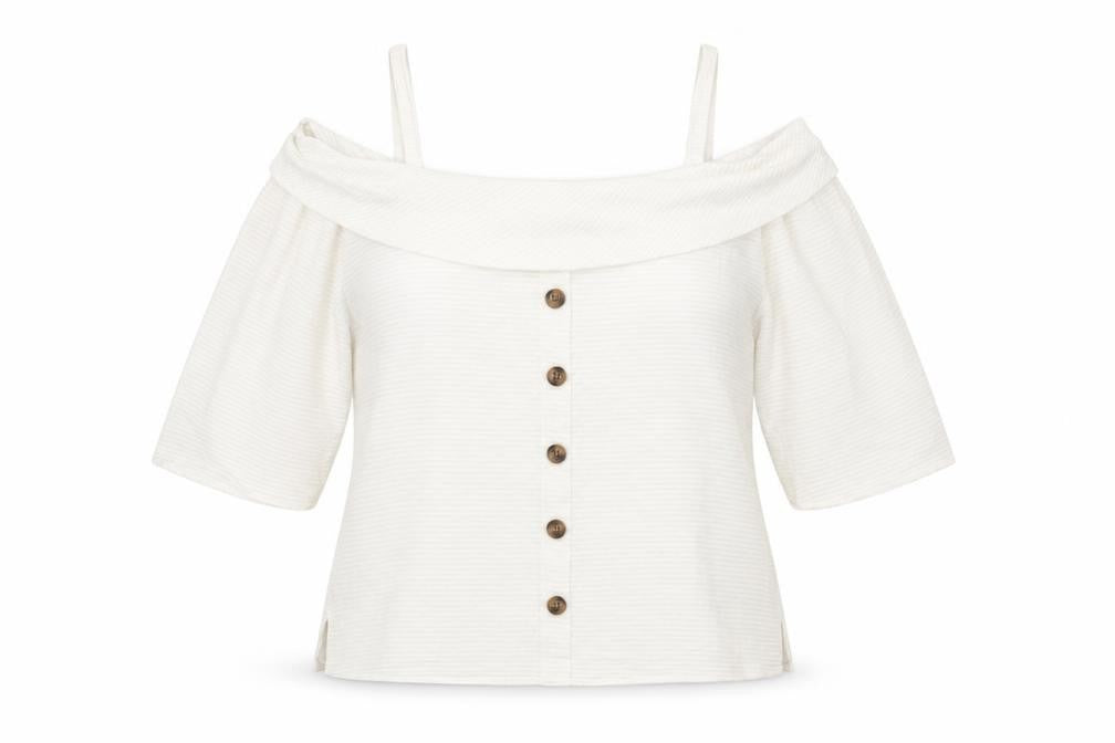 Soon Womens White Cotton Basic Blouse Size 16 Off the Shoulder