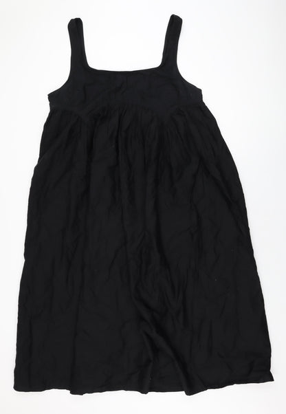 Front view of ASOS women’s black cotton shift, size UK 16, scoop neck pullover