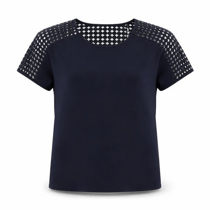 Ellen Reyes Womens Blue Polyester Basic Blouse Size S Round Neck