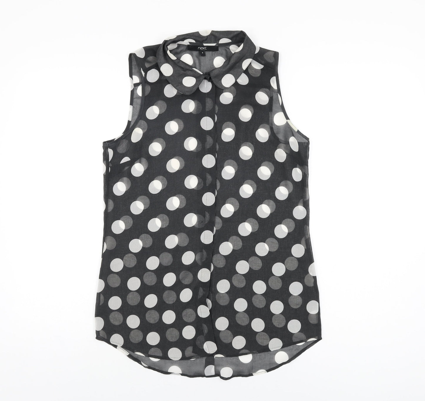 NEXT Womens Black Polka Dot Polyester Basic Button-Up Size 8 Collared