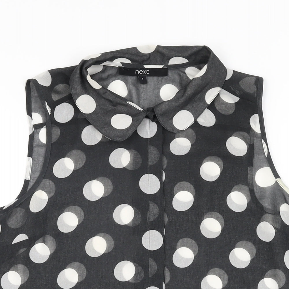 NEXT Womens Black Polka Dot Polyester Basic Button-Up Size 8 Collared