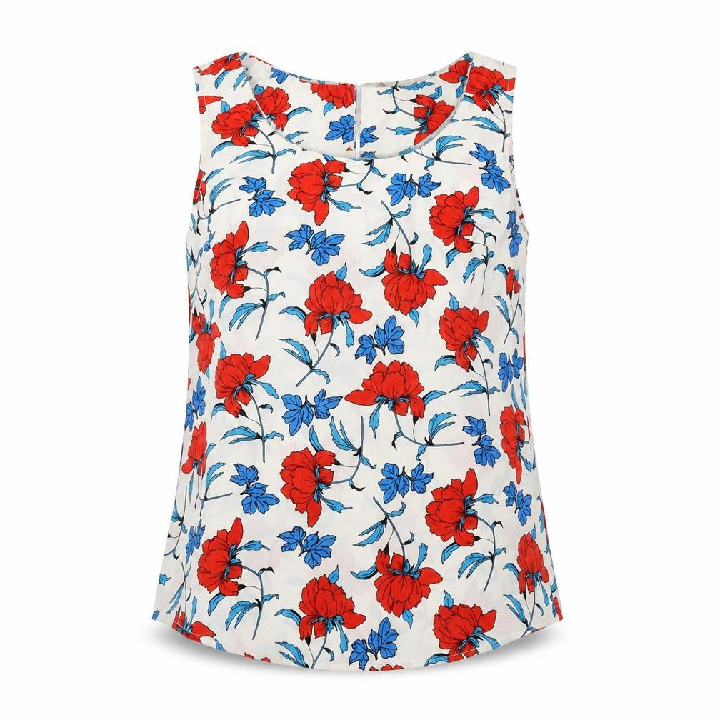 Oasis Womens White Floral Polyester Basic Blouse Size 8 Scoop Neck