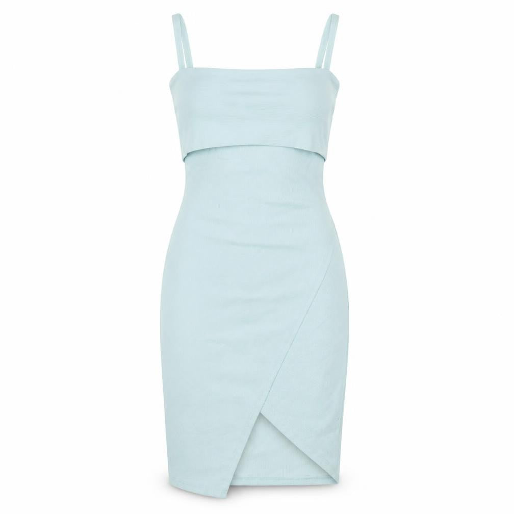 New Look Womens Blue Polyester Bodycon Size 10 Square Neck Zip