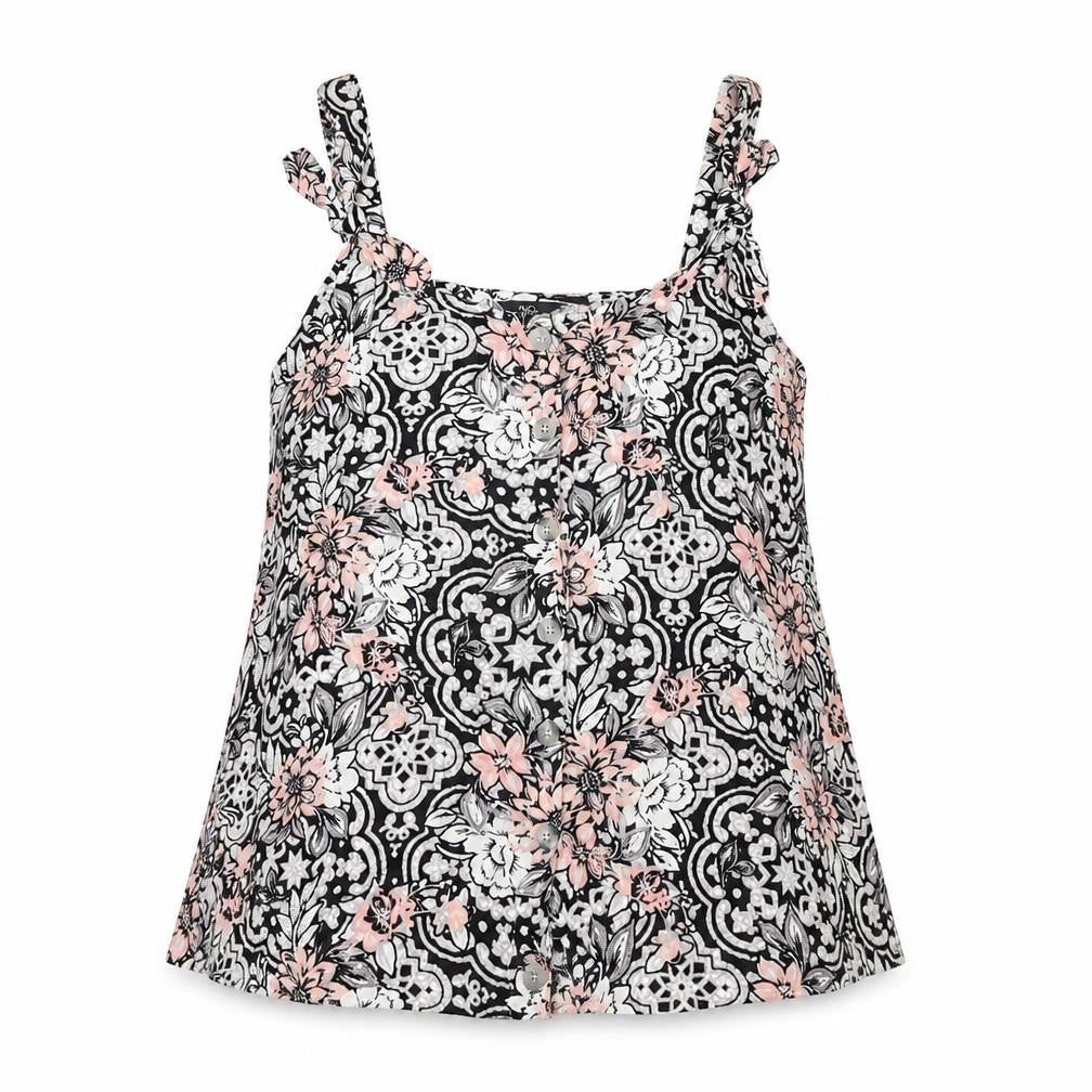 M&Co Womens Multicoloured Floral Viscose Basic T-Shirt Size 12 Scoop Neck