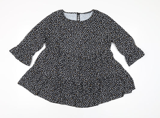 New Look Womens Black Polka Dot Polyester Basic Blouse Size 8 Round Neck