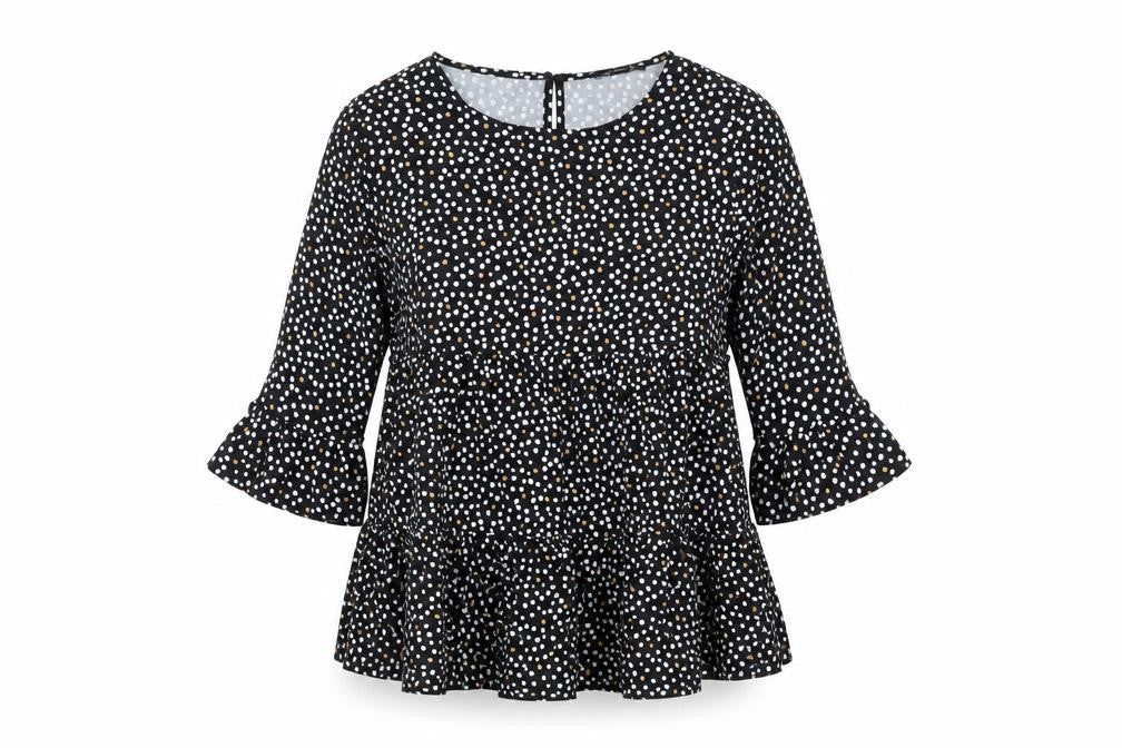 New Look Womens Black Polka Dot Polyester Basic Blouse Size 8 Round Neck